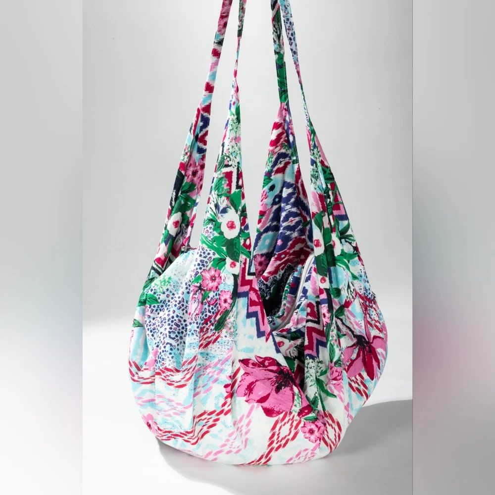 Boho Chic Beach Yoga Hobo Shoulder Bag - 100% Cotton - Floral & Ethnic Design